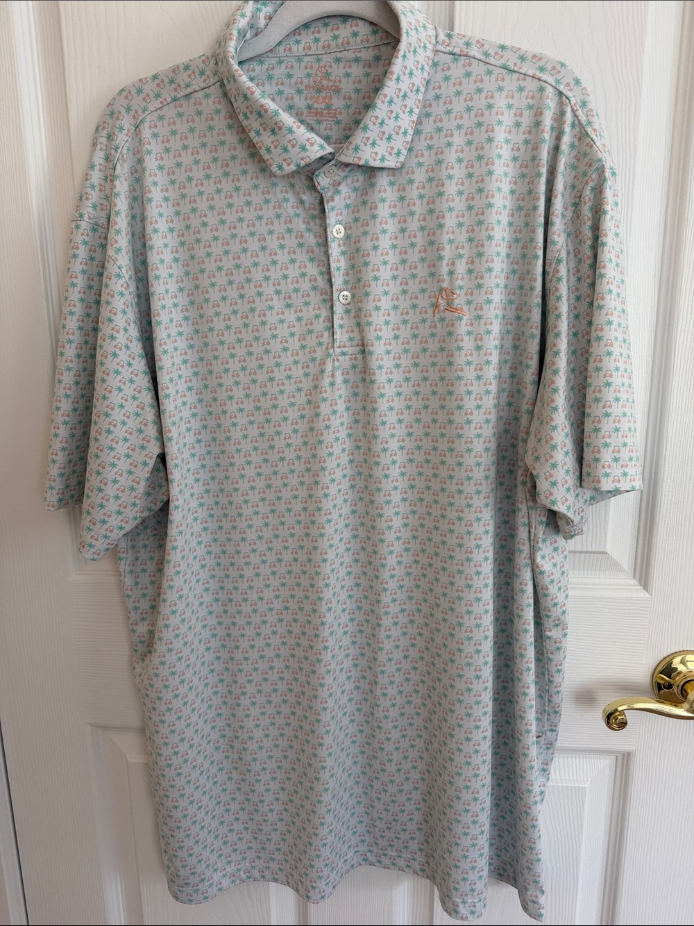 Men's Light Green Palm/Golf Cart Print Polo Shirt